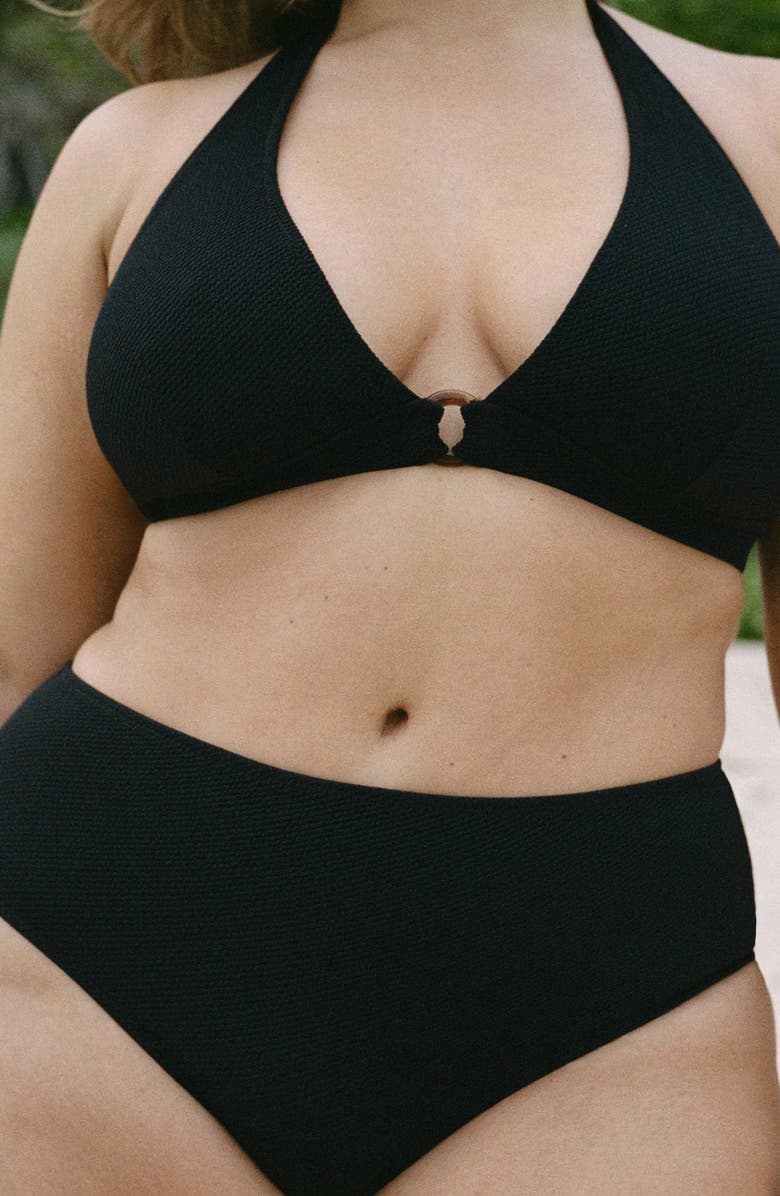 MANGO Rib High Waist Bikini Bottoms, Alternate, color, Black