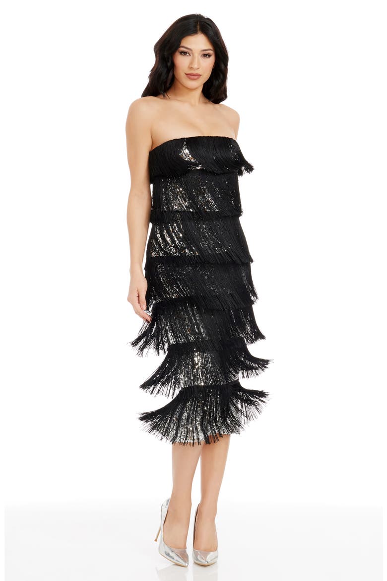 Viviana Tiered Strapless Body-Con Dress, Alternate, color, SILVER-BLACK