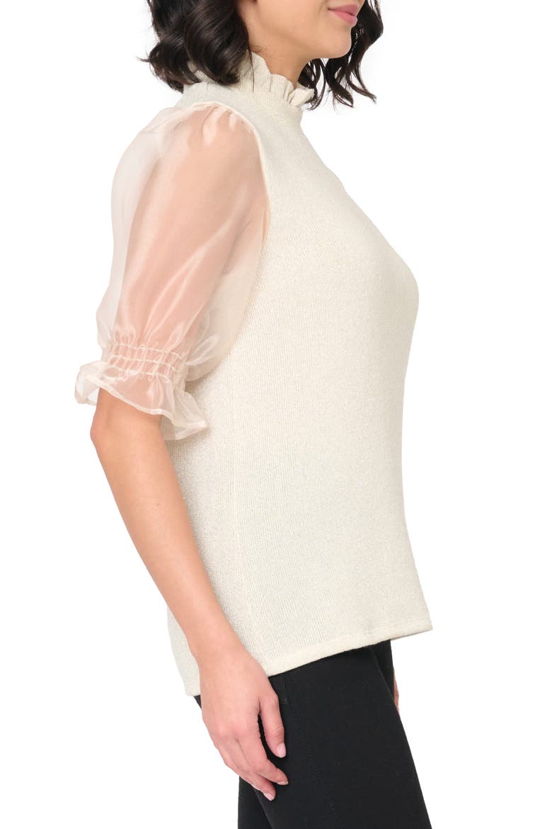 Mixed Media Organza Sleeve Metallic Knit Top, Alternate, color, CHAMPAGNE
