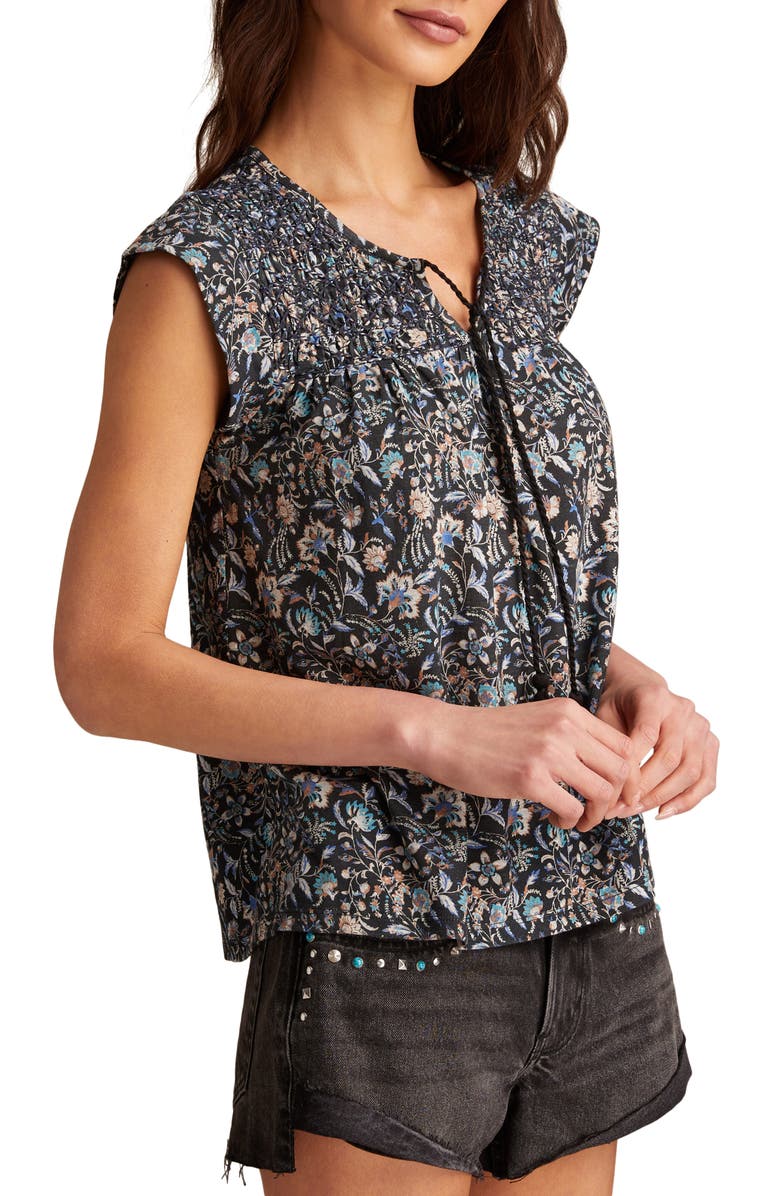 Lucky Brand Floral Cap Sleeve Split Neck Top, Alternate, color, 