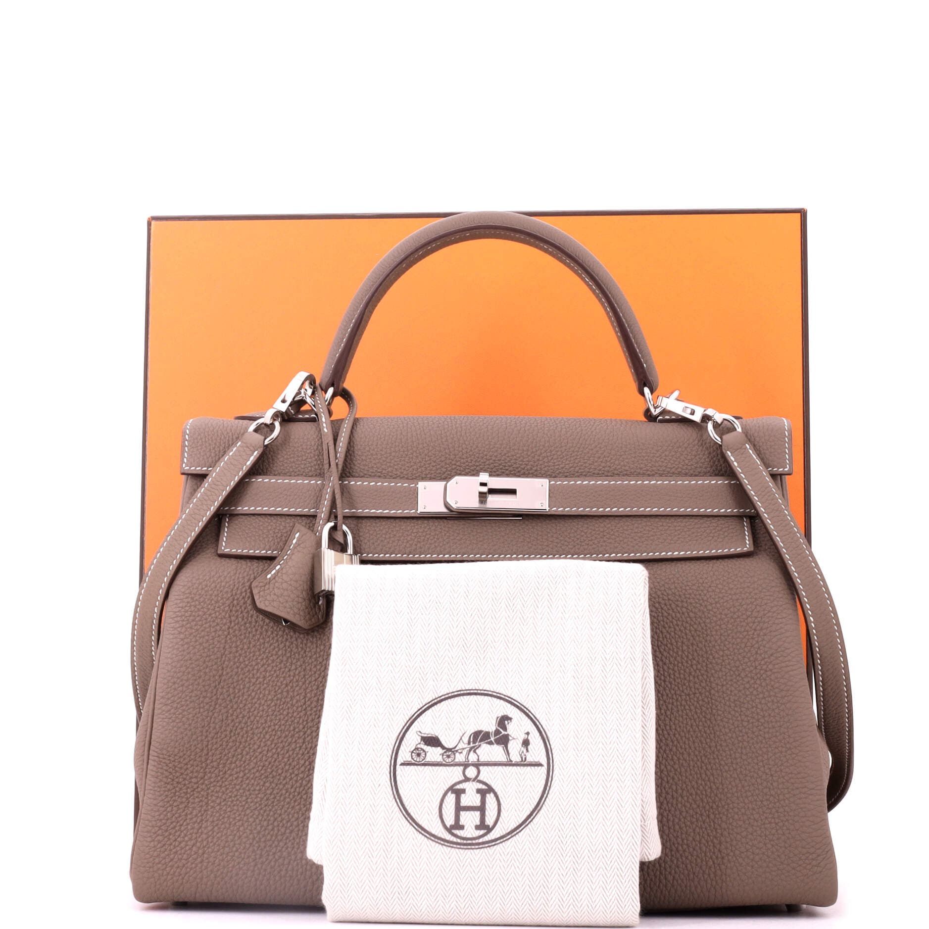 Pre-Owned Hermes Kelly Handbag Grey Togo with Palladium Hardware 32, Alternate, color, Etoupe