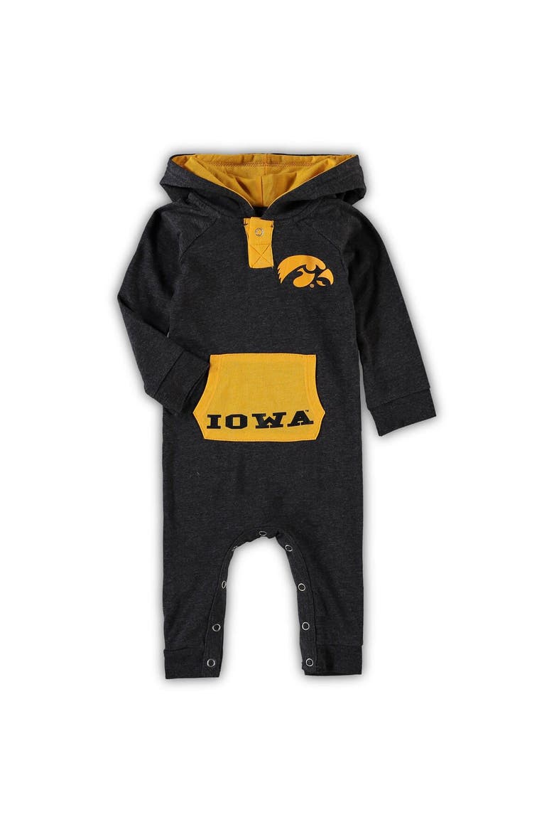 Newborn & Infant Colosseum Black Iowa Hawkeyes Henry Pocketed Hoodie Romper, Alternate, color, Black