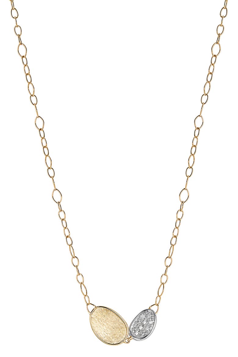 Lunaria 18K Yellow Gold & Diamond Petite Double Leaf Necklace, Main, color, YELLOW/ WHITE GOLD