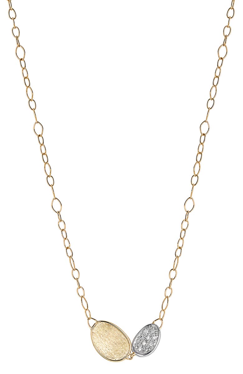 Marco Bicego Lunaria 18K Yellow Gold & Diamond Petite Double Leaf Necklace, Main, color, Yellow/ White Gold
