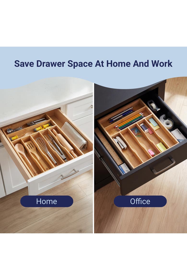 Hudson Modern Farmhouse Handcrafted  7-Slot Kitchen Drawer Organizer, Alternate, color, Natural