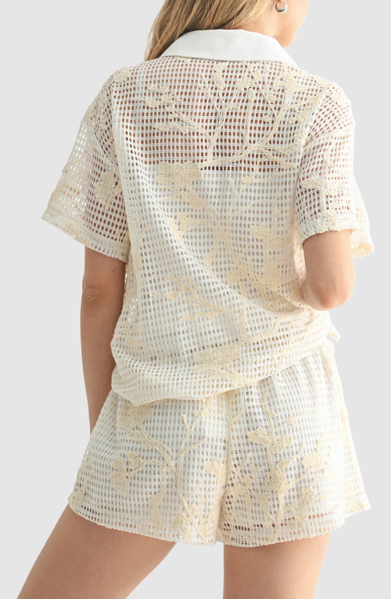 Lush Lace Trim Button-Up Shirt, Alternate, color, Cream Crochet