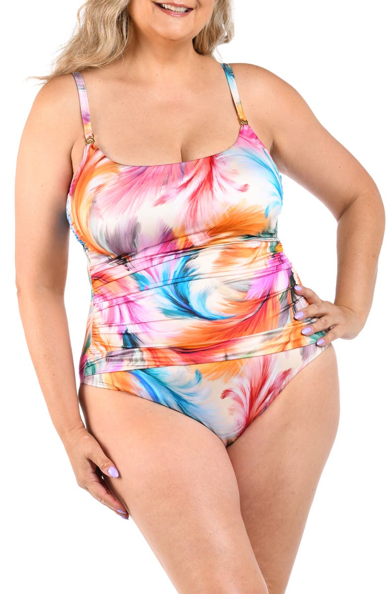 La Blanca Feathered Impression One-Piece Swimsuit, Main, color, Pink Multi