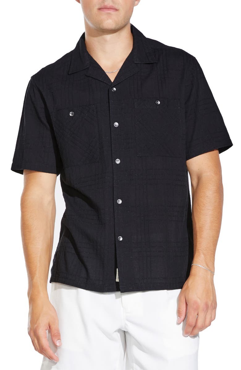 Civil Society Phillip Relaxed Fit Short Sleeve Cotton Button-Up Resort Shirt, Main, color, Black