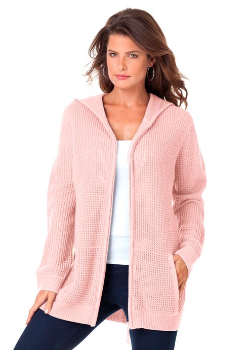 Plus Size Waffle Knit Zip-Front Relaxed Hoodie (Plus)