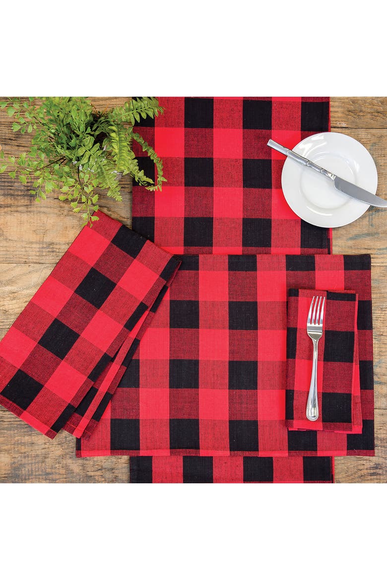 Franklin Black/Red Check Gingham Plaid Woven Napkin Set of 6, Alternate, color, Red