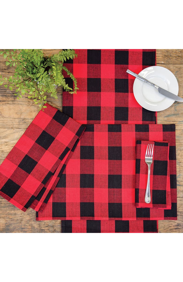 C&F Home Franklin Black/Red Check Gingham Plaid Woven Napkin Set of 6, Alternate, color, Red