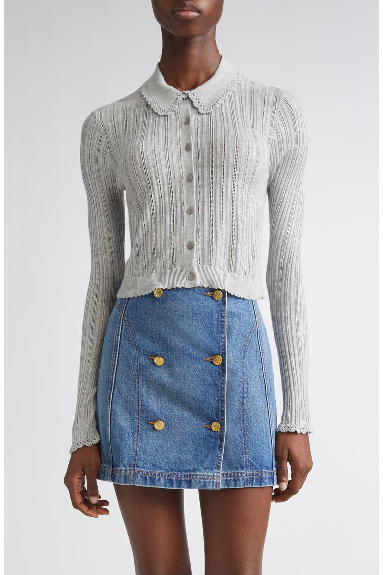 Lottie Pointelle Rib Cardigan, Main, color, SLATE