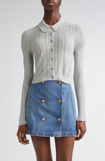 Ulla Johnson Lottie Pointelle Rib Cardigan In Gray