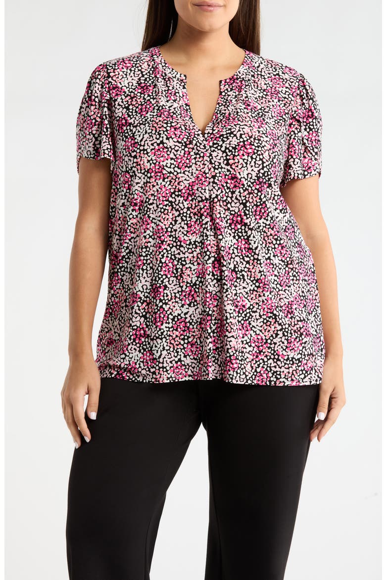 Tulip Sleeve Dot Print Jersey Top, Main, color, PINK BERRY MULTI