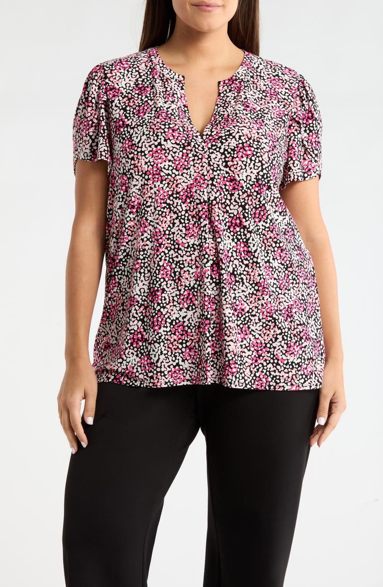 AK ANNE KLEIN Tulip Sleeve Dot Print Jersey Top, Main, color, Pink Berry Multi