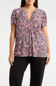 AK ANNE KLEIN Tulip Sleeve Dot Print Jersey Top