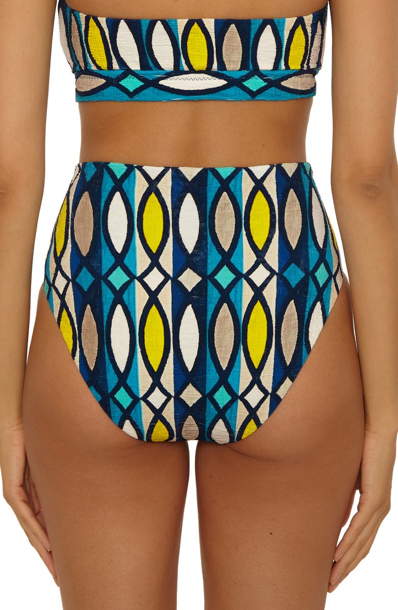 Trina Turk Paros Belted High Waist Bikini Bottoms, Alternate, color, Blue Multi
