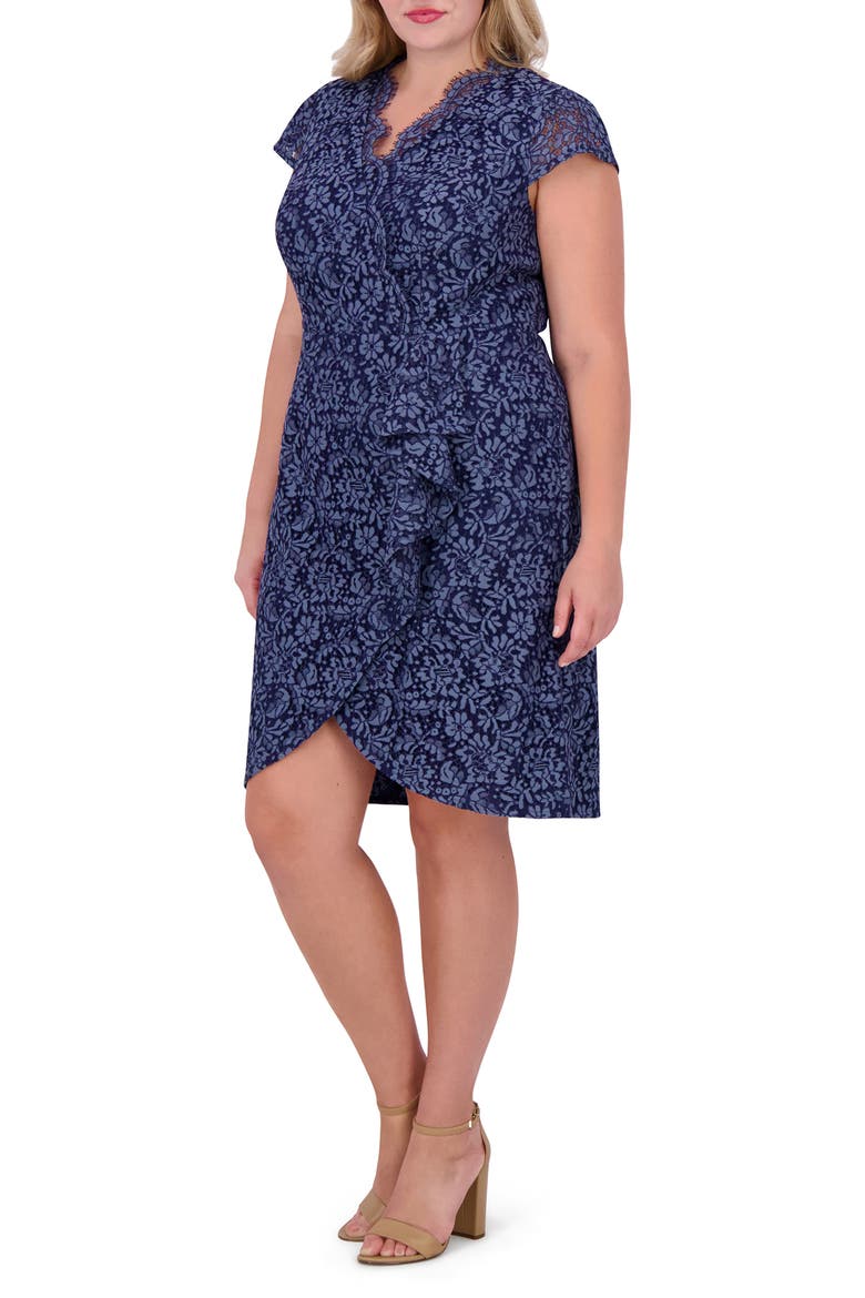 Scallop Ruffle Sheath Dress, Alternate, color, DENIM