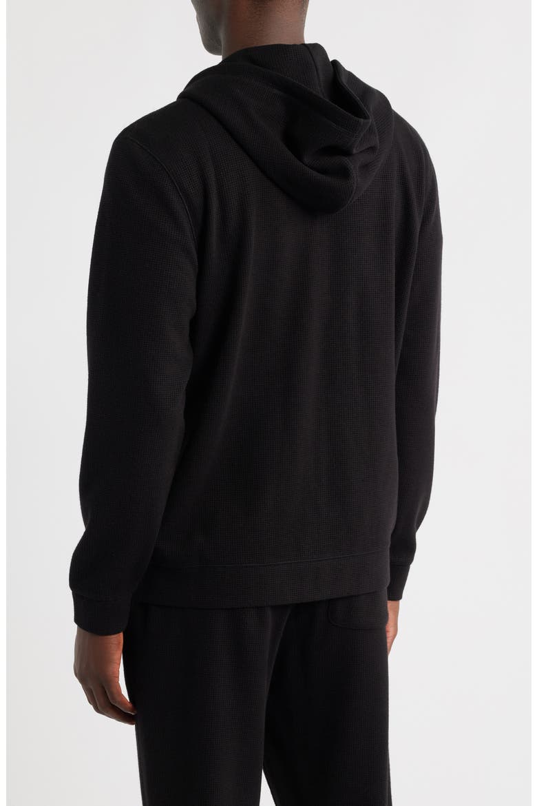 Waffle Knit Zip-Up Hoodie, Alternate, color, BLACK CAVIAR