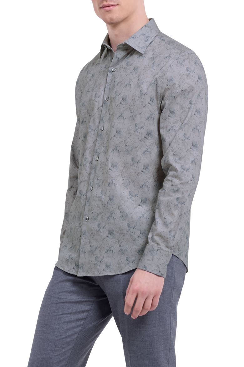 Julian Shaped Fit Floral Cotton Button-Up Shirt, Alternate, color, ZINC