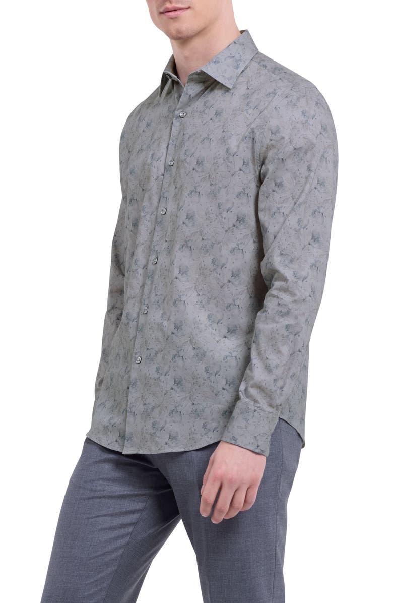Bugatchi Julian Shaped Fit Floral Cotton Button-Up Shirt, Alternate, color, Zinc