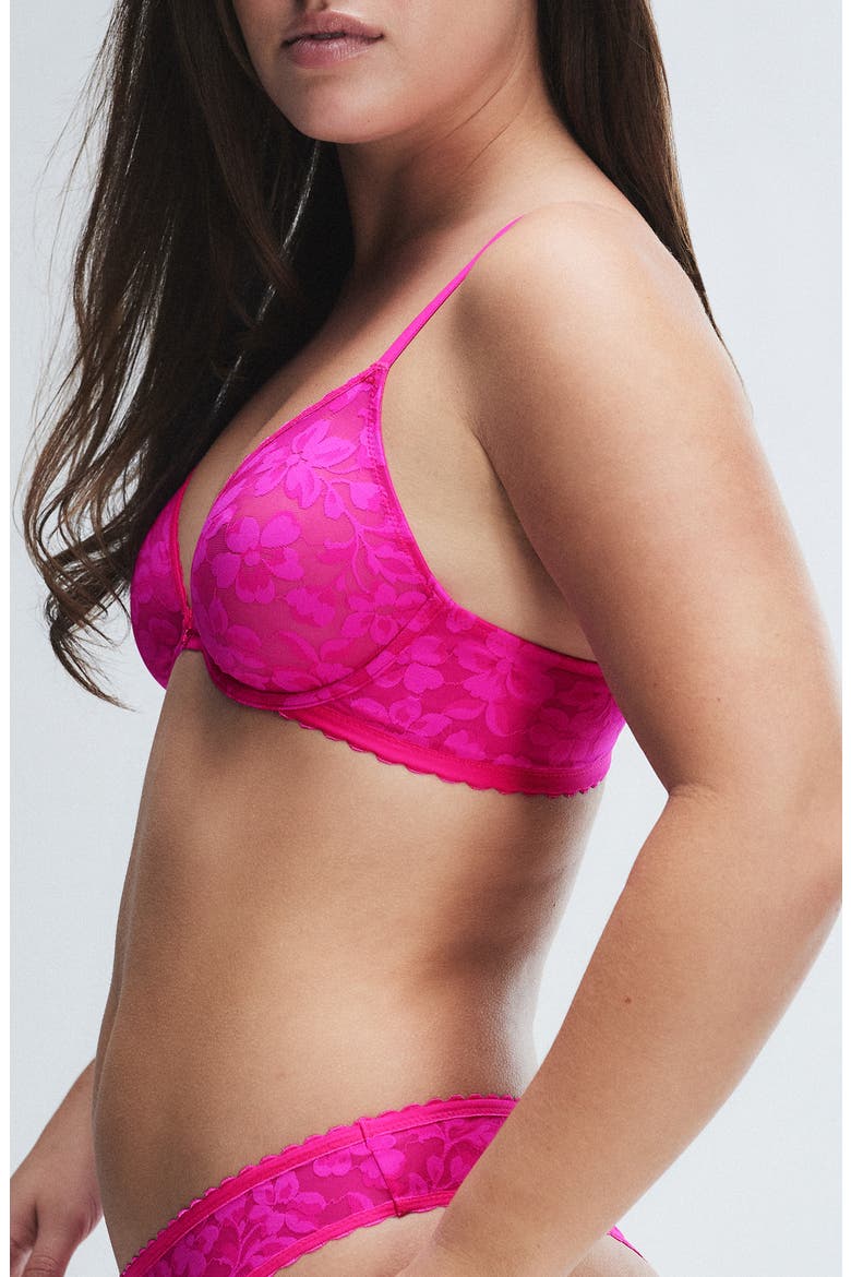 Lavish Lace Unlined Plunge Bra, Alternate, color, FRISKY PINK