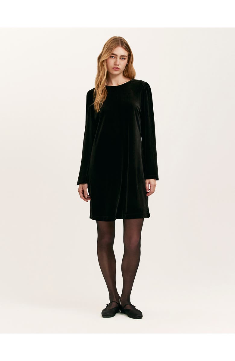 Finery London Hattie Velvet Round Neck Short Dress, Main, color, Black