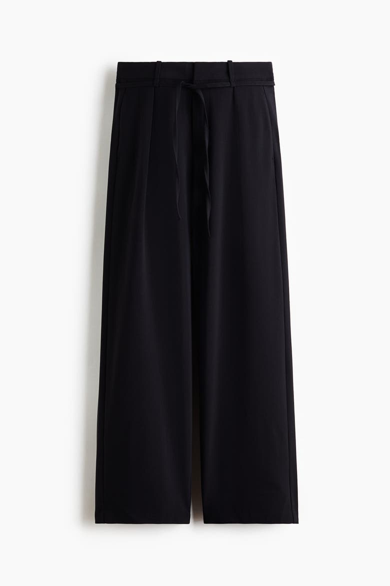 Pleated Tie-Belt Pants, Alternate, color, Black