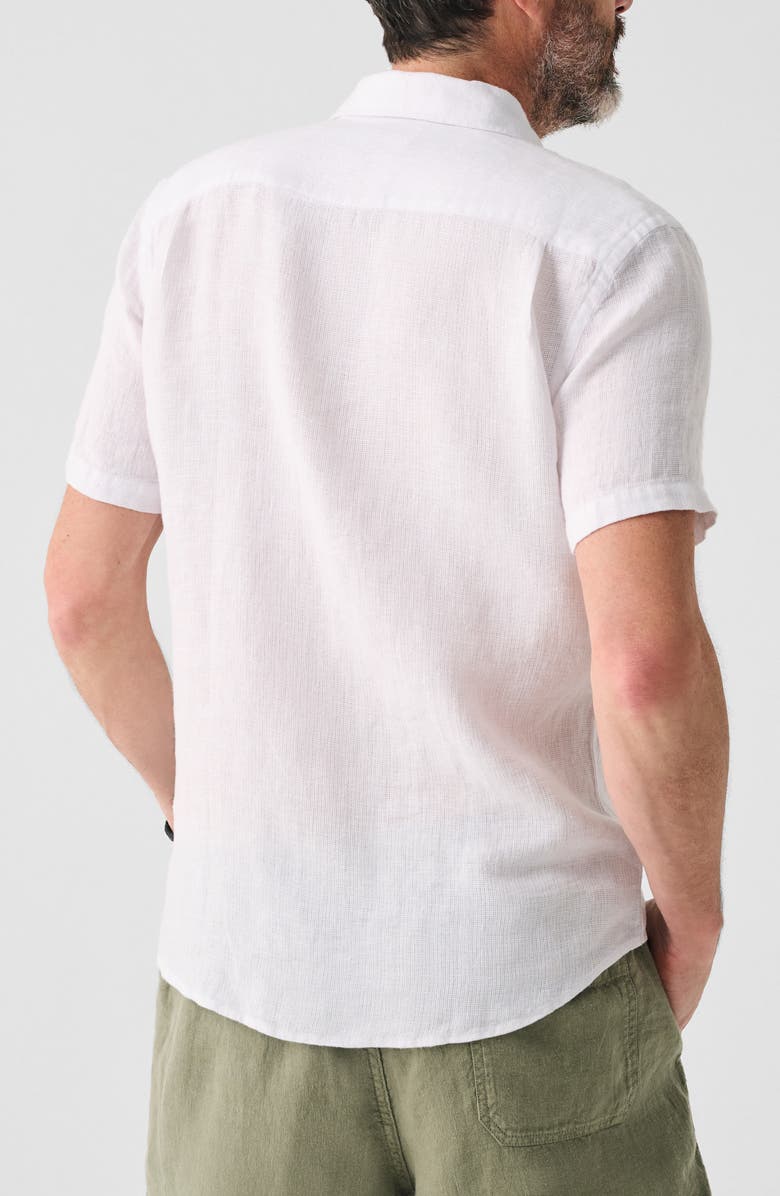 Faherty Palma Linen Short Sleeve Button-Up Shirt, Alternate, color, Bright White Basketweave