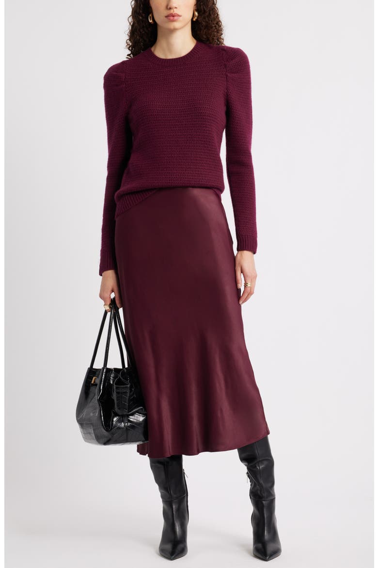 Wool & Cashmere Puff Sleeve Sweater, Alternate, color, BURGUNDY FIELD