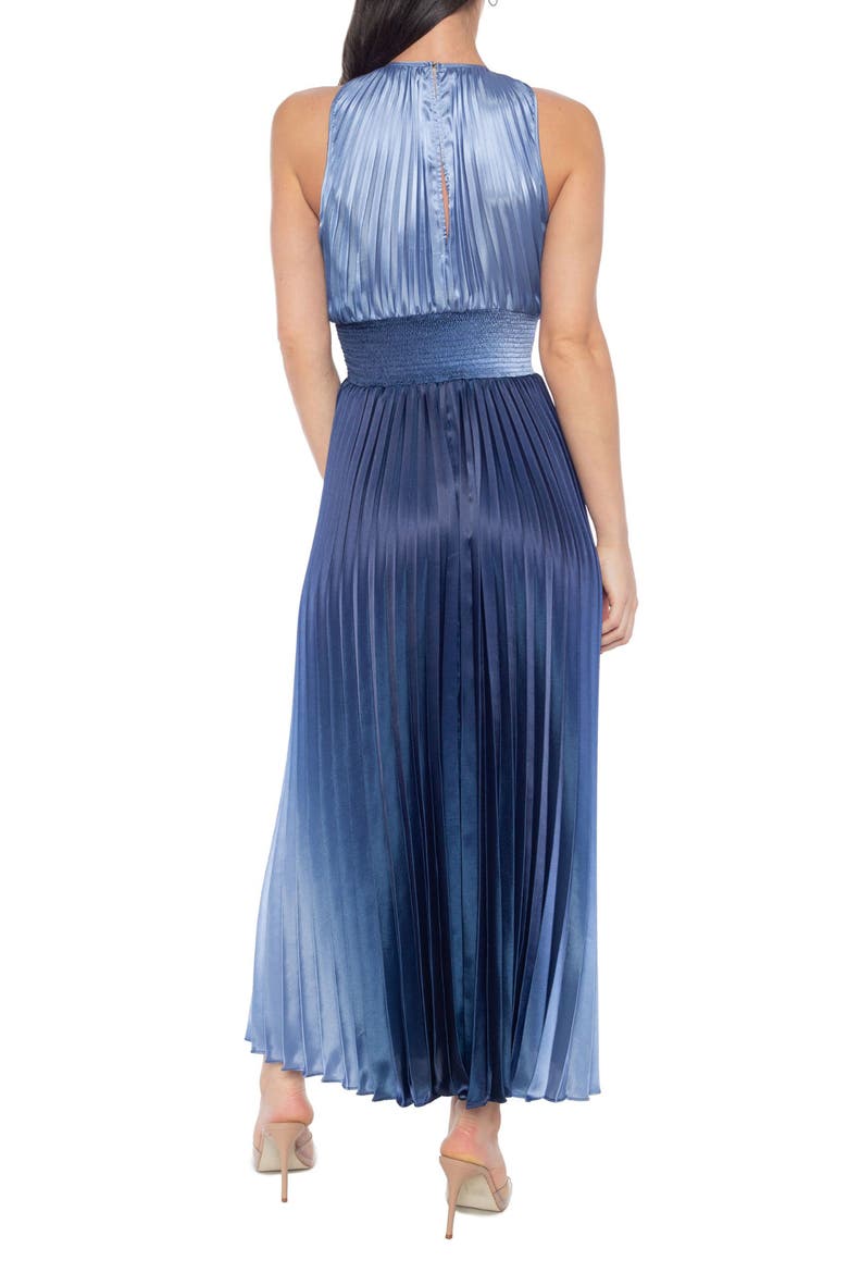 Ombré Sleeveless Pleated Satin Maxi Dress, Alternate, color, NAVY/ PERIWINKLE