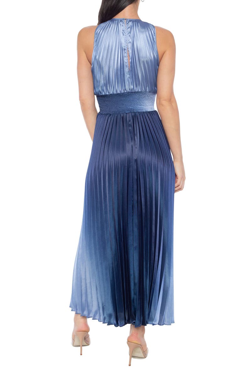 Marina Ombré Sleeveless Pleated Satin Maxi Dress, Alternate, color, Navy/ Periwinkle
