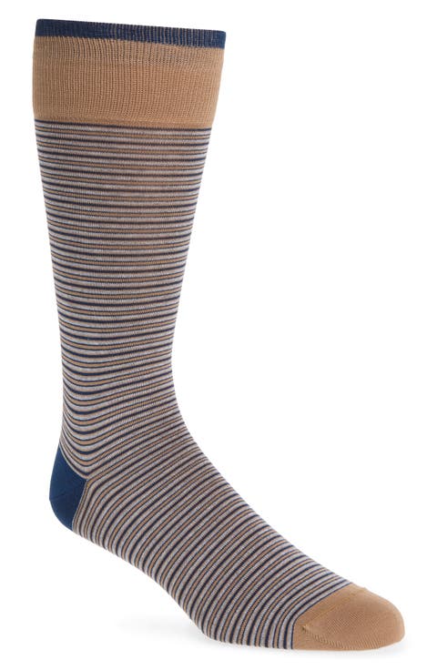 Striped Mercerized Cotton Blend Socks