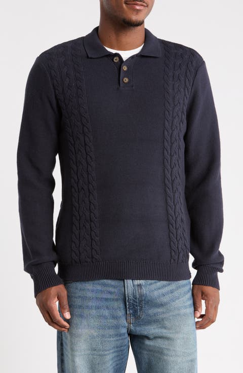 Textured Long Sleeve Polo