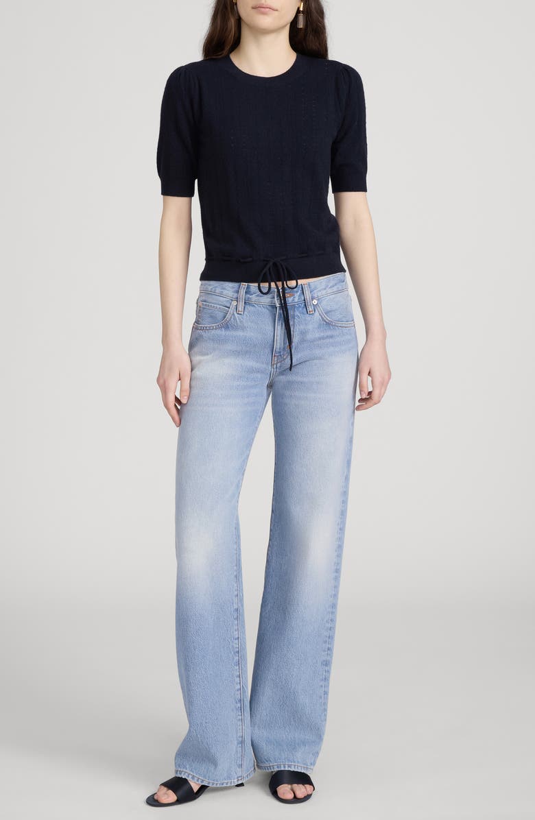 FRAME The Cashmere Charm Pointelle Sweater, Alternate, color, Navy