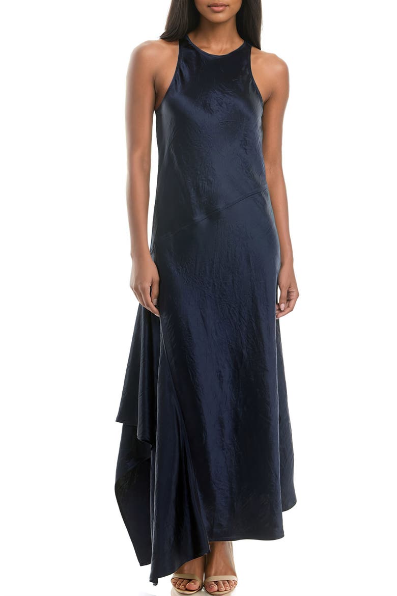 Sleeveless Bias Cut Satin Maxi Dress, Main, color, NAVY BLAZER