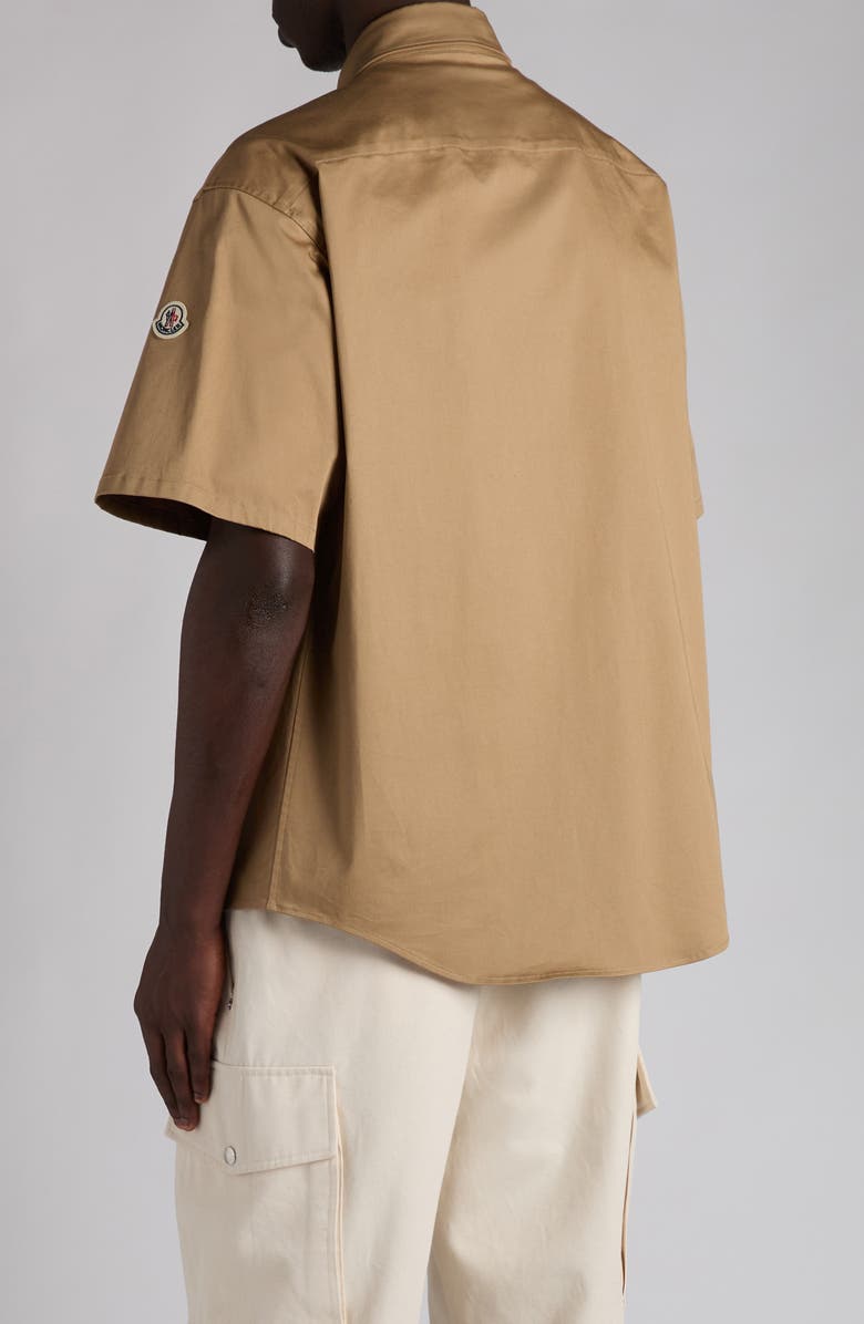 Moncler Short Sleeve Cotton Stretch Gabardine Utility Shirt, Alternate, color, Caramel