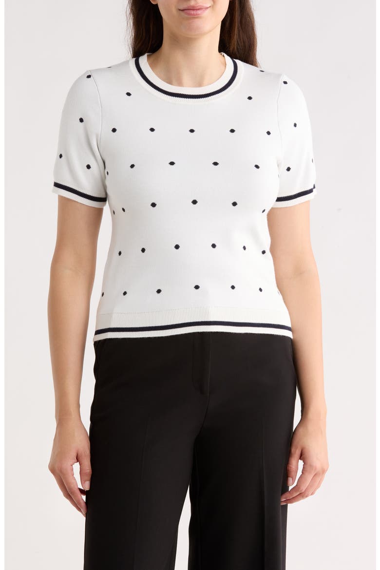 Short Sleeve Jacquard Sweater, Main, color, IVORY/ NAVY DOT