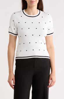 Adrianna Papell Short Sleeve Jacquard Sweater