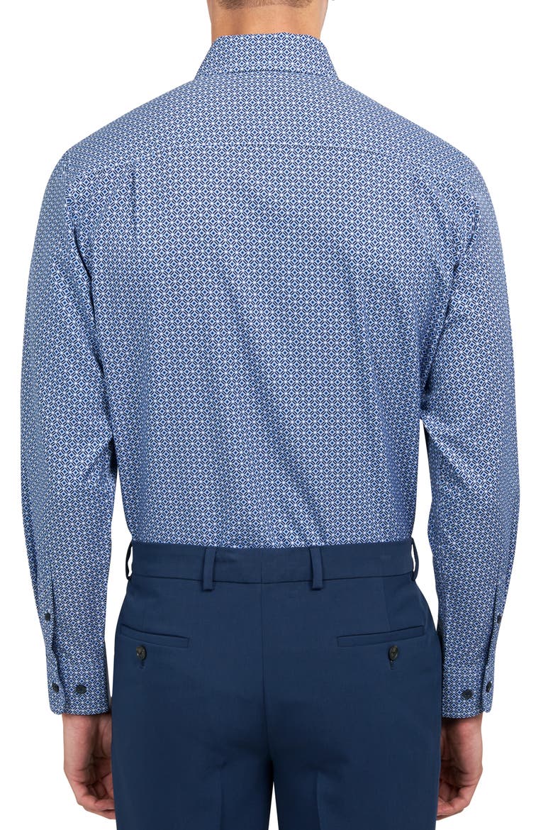 Regular Fit Mosaic Geo Print Stretch Performance Dress Shirt, Alternate, color, NAVY
