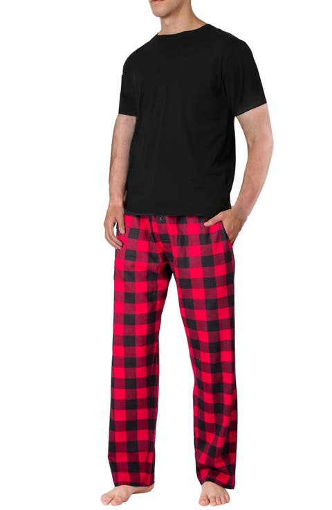 Knit Brushed Grid Flannel Pajamas