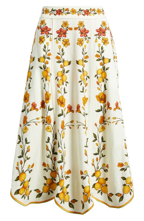 Lemon Bouquet Floral Linen Blend Midi Dress