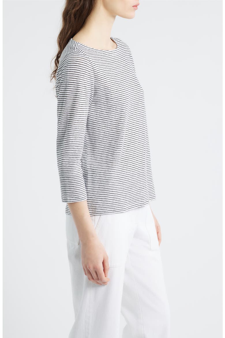 Stripe Bateau Neck Organic Linen Top, Alternate, color, WHITE/ BLACK