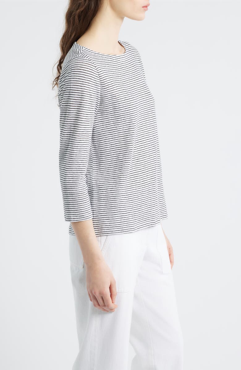 Eileen Fisher Stripe Bateau Neck Organic Linen Top, Alternate, color, White/ Black