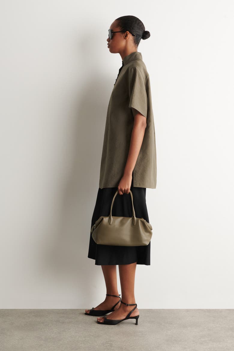 Fluid High-collar Shirt, Alternate, color, LIGHT BROWN