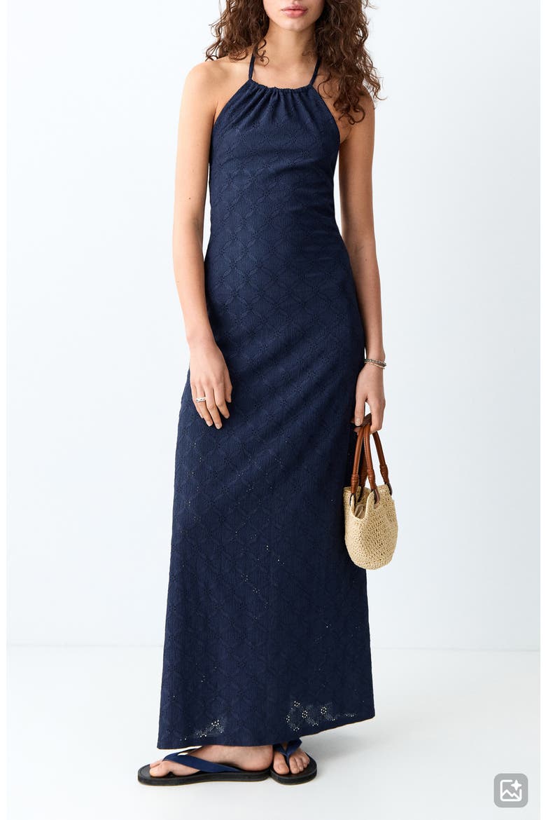 halter neck denim maxi dress Beautiful Breeze Denim Halter Wrap Maxi Dress Light Chambray / M