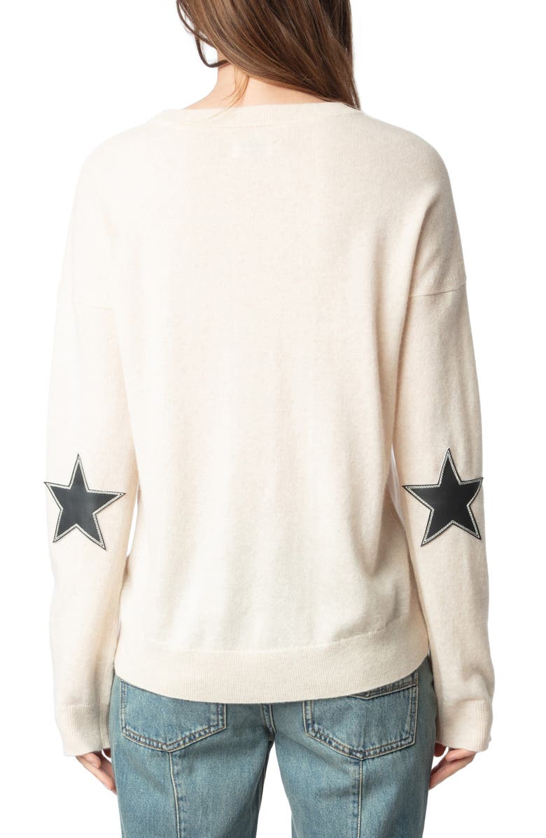 Zadig & Voltaire Cici Star Patch Cashmere Crewneck Sweater, Alternate, color, 