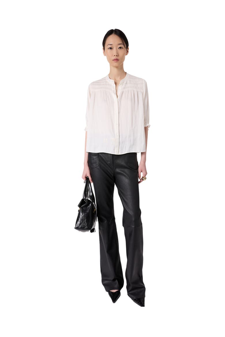Catrine Satin Shirt With Mandarin Collar, Alternate, color, Ecru