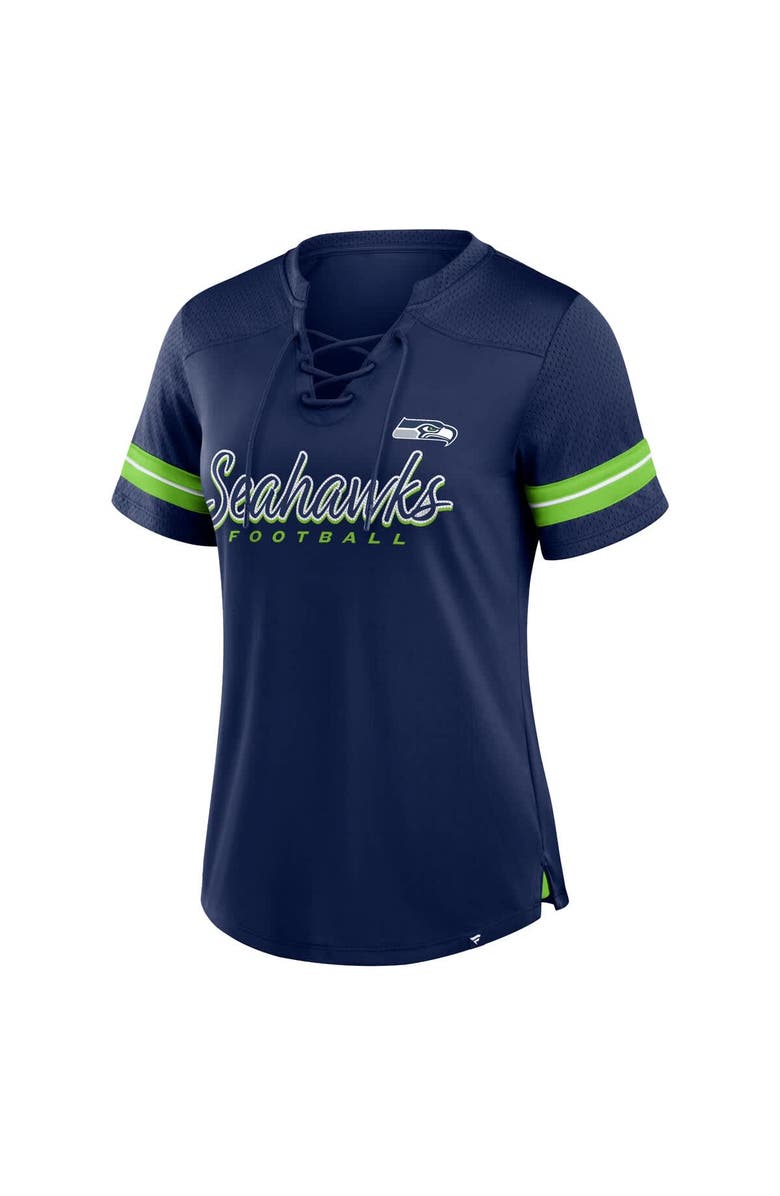 FANATICS Women's Fanatics College Navy Seattle Seahawks Play Script Lace-Up T-Shirt, Alternate, color, Navy
