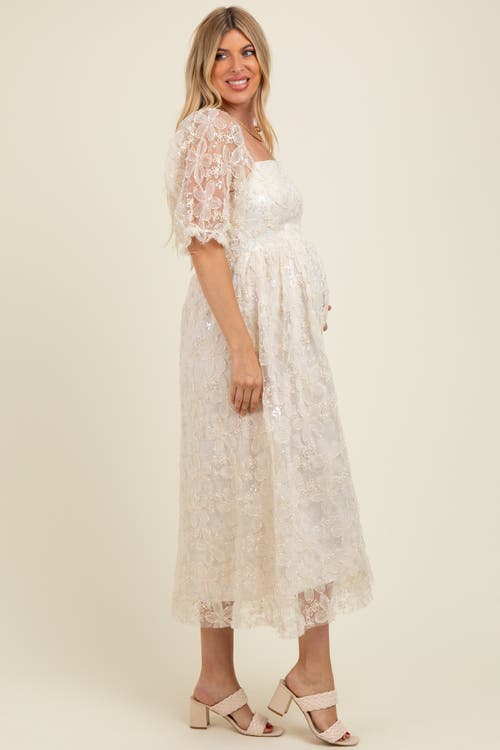 Pinkblush Floral Mesh Overlay Tie Back Midi Dress In Neutral